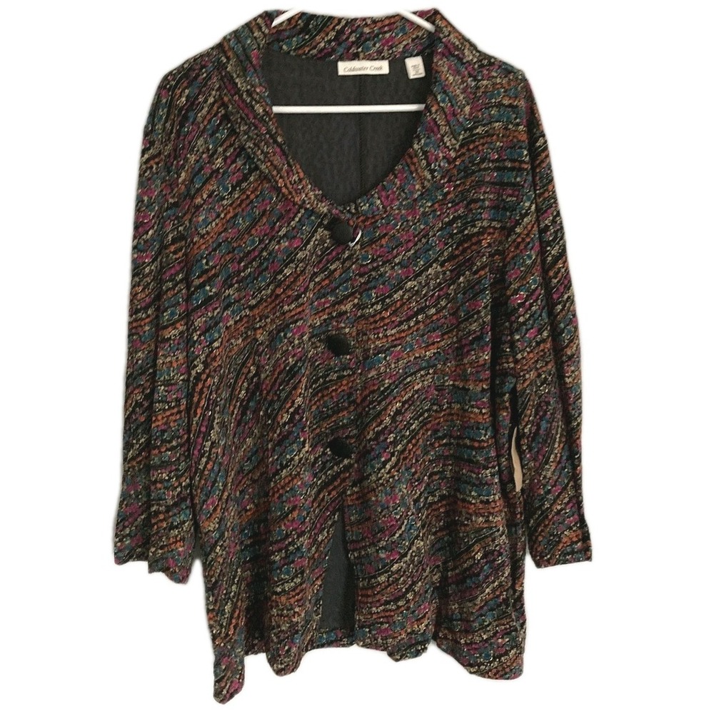 Coldwater Creek Swirl Knit Jacket Womens 3X Multicolor Button Front Stretch NWT